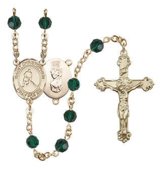 14 Karat Gold-Filled 6mm Austrian Crystal Saint Christopher/Ice Hockey Rosary in Emerald
