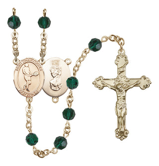14 Karat Gold-Filled 6mm Austrian Crystal Saint Christopher/Tennis Rosary in Emerald