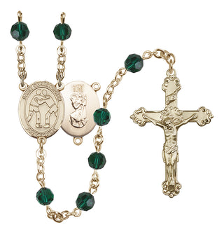 14 Karat Gold-Filled 6mm Austrian Crystal Saint Christopher/Wrestling Rosary in Emerald
