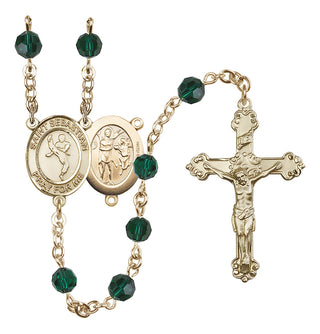 14 Karat Gold-Filled 6mm Austrian Crystal Saint Sebastian/Martial Arts Rosary in Emerald