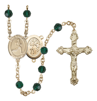 14 Karat Gold-Filled 6mm Austrian Crystal Saint Sebastian/Track & Field Rosary in Emerald