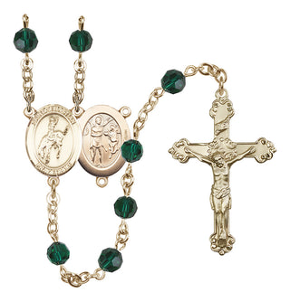 14 Karat Gold-Filled 6mm Austrian Crystal Saint Sebastian / Rodeo Rosary in Emerald