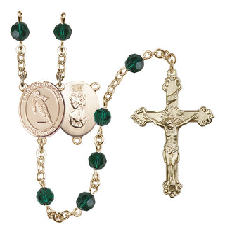 14 Karat Gold-Filled 6mm Austrian Crystal Saint Christopher / Rugby Rosary in Emerald