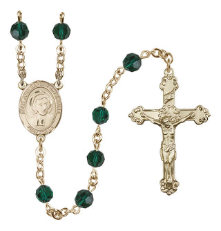 14 Karat Gold-Filled 6mm Austrian Crystal Saint John Baptist de la Salle Rosary in Emerald