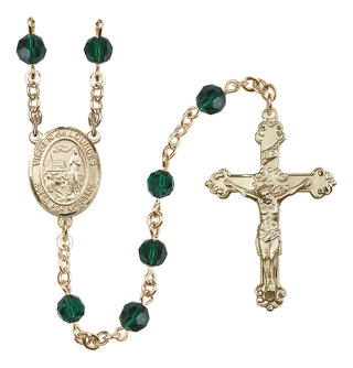 14 Karat Gold-Filled 6mm Austrian Crystal Virgen del Lourdes Rosary in Emerald
