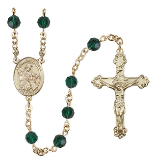 14 Karat Gold-Filled 6mm Austrian Crystal Saint Eustachius Rosary in Emerald