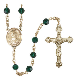 14 Karat Gold-Filled 6mm Austrian Crystal Saint Daniel Comboni Rosary in Emerald
