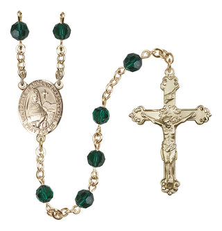 14 Karat Gold-Filled 6mm Austrian Crystal Saint Jeanne Chezard de Matel Rosary in Emerald