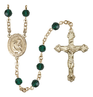 14 Karat Gold-Filled 6mm Austrian Crystal Blessed Herman the Cripple Rosary in Emerald