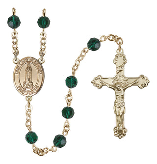 14 Karat Gold-Filled 6mm Austrian Crystal Our Lady of Kibeho Rosary in Emerald