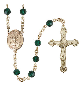 14 Karat Gold-Filled 6mm Austrian Crystal Saint Maron Rosary in Emerald