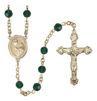14 Karat Gold-Filled 6mm Austrian Crystal Saint Margaret Mary Alacoque Rosary in Emerald