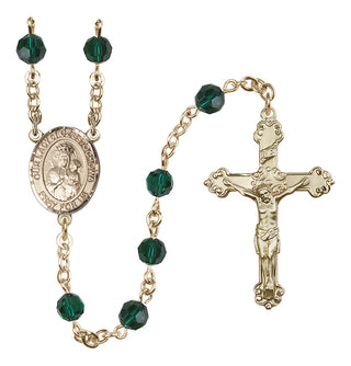 14 Karat Gold-Filled 6mm Austrian Crystal Our Lady of Czestochowa Rosary in Emerald