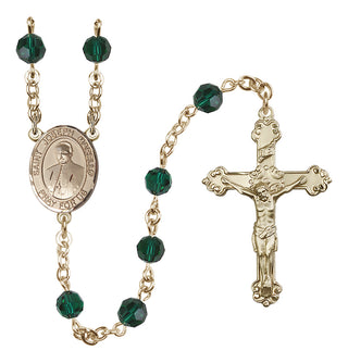 14 Karat Gold-Filled 6mm Austrian Crystal Saint Joseph Marello Rosary in Emerald