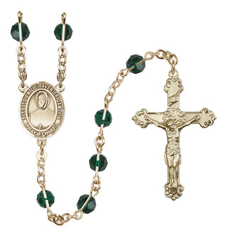 14 Karat Gold-Filled 6mm Austrian Crystal Blessed Emilie Tavernier Gamelin Rosary in Emerald