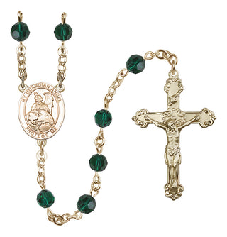 14 Karat Gold-Filled 6mm Austrian Crystal Guardian Angel Protector Rosary in Emerald