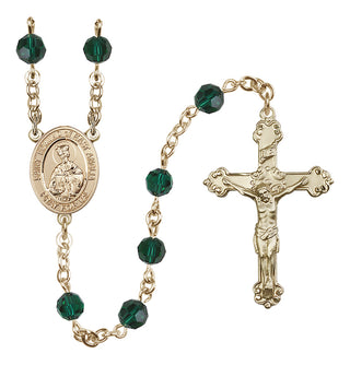 14 Karat Gold-Filled 6mm Austrian Crystal Saint Edmund of East Anglia Rosary in Emerald