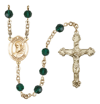 14 Karat Gold-Filled 6mm Austrian Crystal Pope Pius V Rosary in Emerald