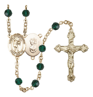 14 Karat Gold-Filled 6mm Austrian Crystal Saint Christopher/Basketball-Women Rosary in Emerald