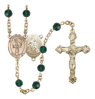 14 Karat Gold-Filled 6mm Austrian Crystal Guardian Angel/Baseball Rosary in Emerald