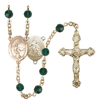 14 Karat Gold-Filled 6mm Austrian Crystal Guardian Angel/Soccer Rosary in Emerald