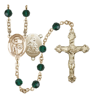 14 Karat Gold-Filled 6mm Austrian Crystal Guardian Angel/Golf Rosary in Emerald
