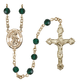 14 Karat Gold 6mm Austrian Crystal Angel de la Guardia Rosary in Emerald