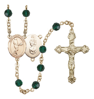 14 Karat Gold 6mm Austrian Crystal Saint Christopher/Tennis Rosary in Emerald