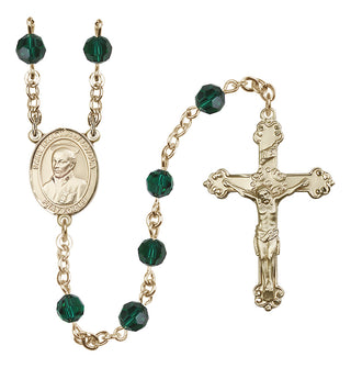 14 Karat Gold 6mm Austrian Crystal Saint Ignatius of Loyola Rosary in Emerald