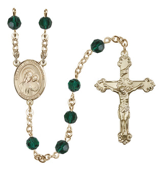 14 Karat Gold 6mm Austrian Crystal Our Lady of Good Counsel Rosary in Emerald