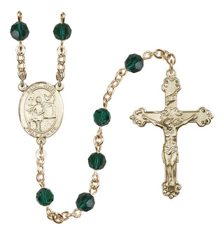 14 Karat Gold 6mm Austrian Crystal Saint Vitus Rosary in Emerald