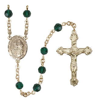 14 Karat Gold 6mm Austrian Crystal Saint Jacob of Nisibis Rosary in Emerald