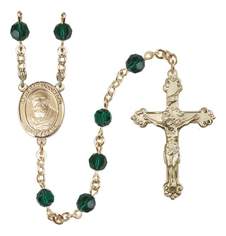14 Karat Gold 6mm Austrian Crystal Saint Daniel Comboni Rosary in Emerald