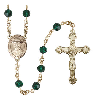 14 Karat Gold 6mm Austrian Crystal Saint Damien of Molokai Rosary in Emerald