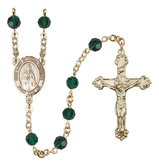 14 Karat Gold 6mm Austrian Crystal Our Lady of Rosa Mystica Rosary in Emerald