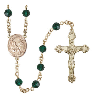 14 Karat Gold 6mm Austrian Crystal Saint Mary Magdalene of Canossa Rosary in Emerald