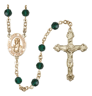14 Karat Gold 6mm Austrian Crystal Saint Kateri Tekakwitha Rosary in Emerald