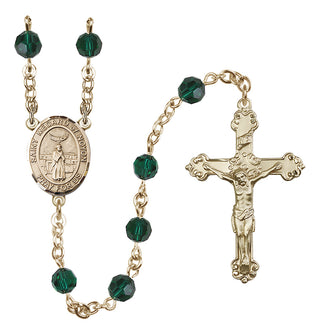 14 Karat Gold 6mm Austrian Crystal Saint Medard of Noyon Rosary in Emerald