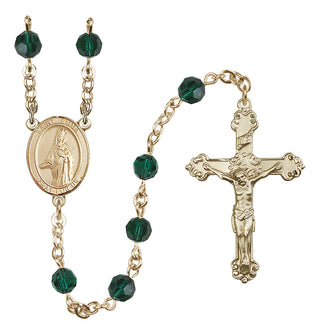 14 Karat Gold 6mm Austrian Crystal Saint Emma Uffing Rosary in Emerald