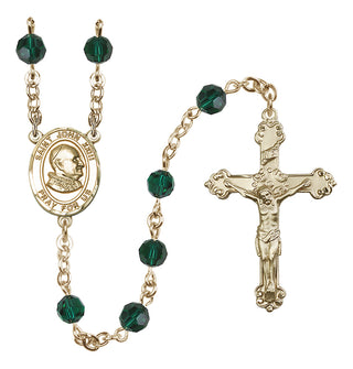 14 Karat Gold 6mm Austrian Crystal Saint John Xxiii Rosary in Emerald