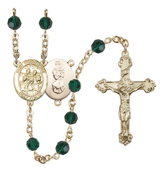14 Karat Gold 6mm Austrian Crystal Saint Christopher / Choir Rosary in Emerald