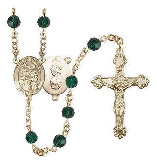 14 Karat Gold 6mm Austrian Crystal Saint Christopher / Karate Rosary in Emerald
