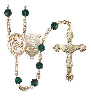 14 Karat Gold 6mm Austrian Crystal Guardian Angel/Golf Rosary in Emerald