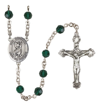 Sterling Silver 6mm Austrian Crystal San Cristobal Rosary in Emerald
