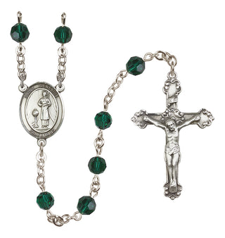 Sterling Silver 6mm Austrian Crystal Saint Genesius of Rome Rosary in Emerald