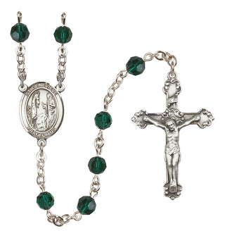 Sterling Silver 6mm Austrian Crystal Saint Genevieve Rosary in Emerald