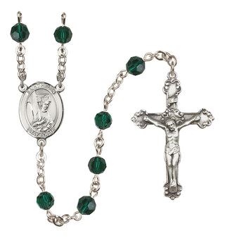 Sterling Silver 6mm Austrian Crystal Saint Helen Rosary in Emerald