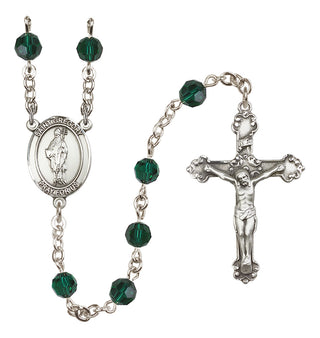 Sterling Silver 6mm Austrian Crystal Saint Gregory the Great Rosary in Emerald