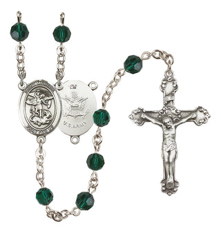 Sterling Silver 6mm Austrian Crystal Saint Michael / Army Rosary in Emerald