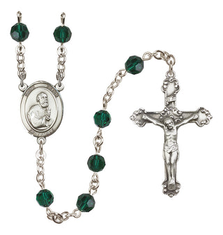 Sterling Silver 6mm Austrian Crystal Saint Peter the Apostle Rosary in Emerald